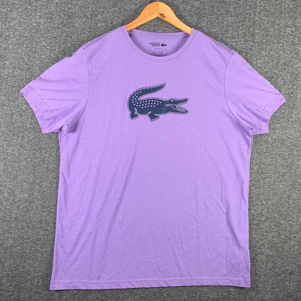 Lacoste Sport T Shirt Men 2XL Purple 7 Big Croc Crewneck Preppy Modern